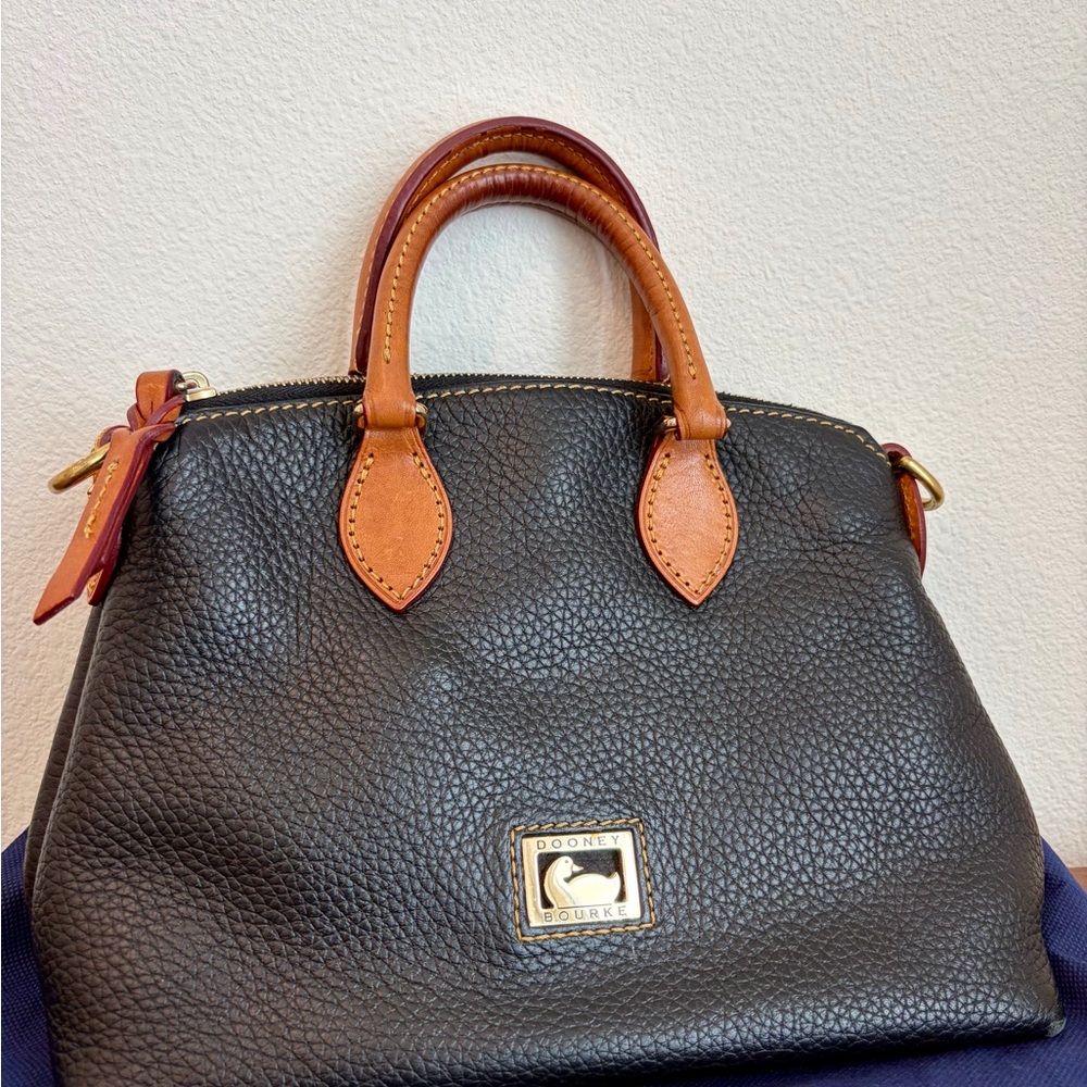 Dooney & Bourke Black Pebble Leather Crossbody with Tan Trim and Gold Hardware - Picture 2 of 7
